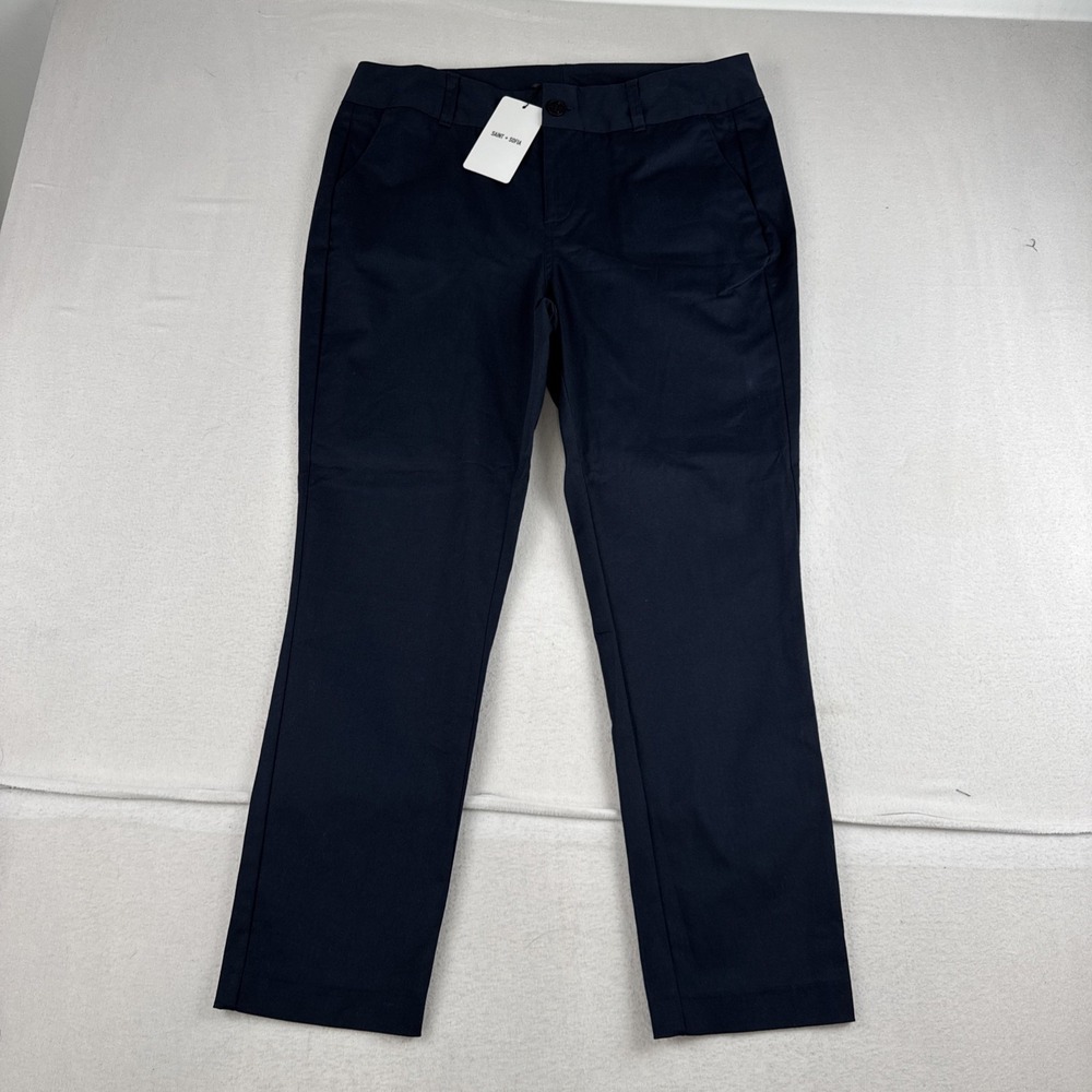 New! Saint + Sofia Eden Chino Womens Pants Sz. 10 fits 34*27 Navy Organic Cotton